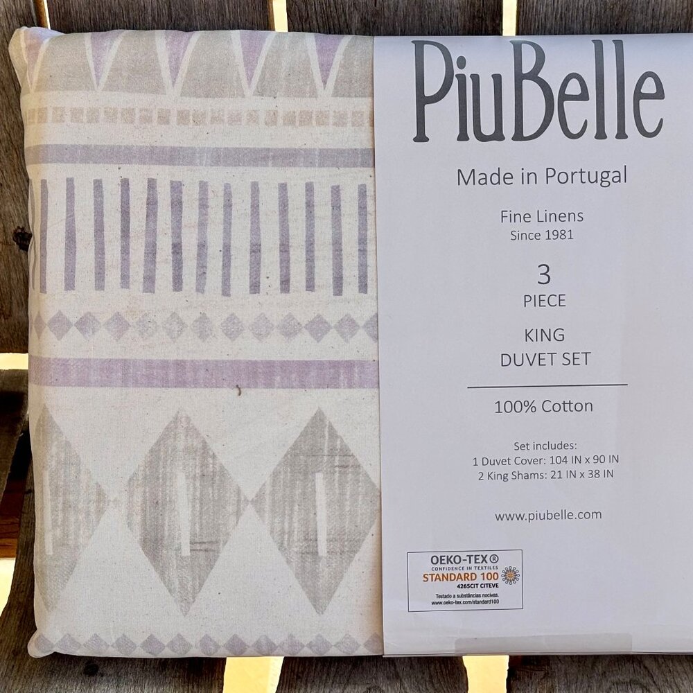 3-pc Piubelle King Size Cotton Duvet Cover Set (GEOMETRIC AZTEC PATTERN)